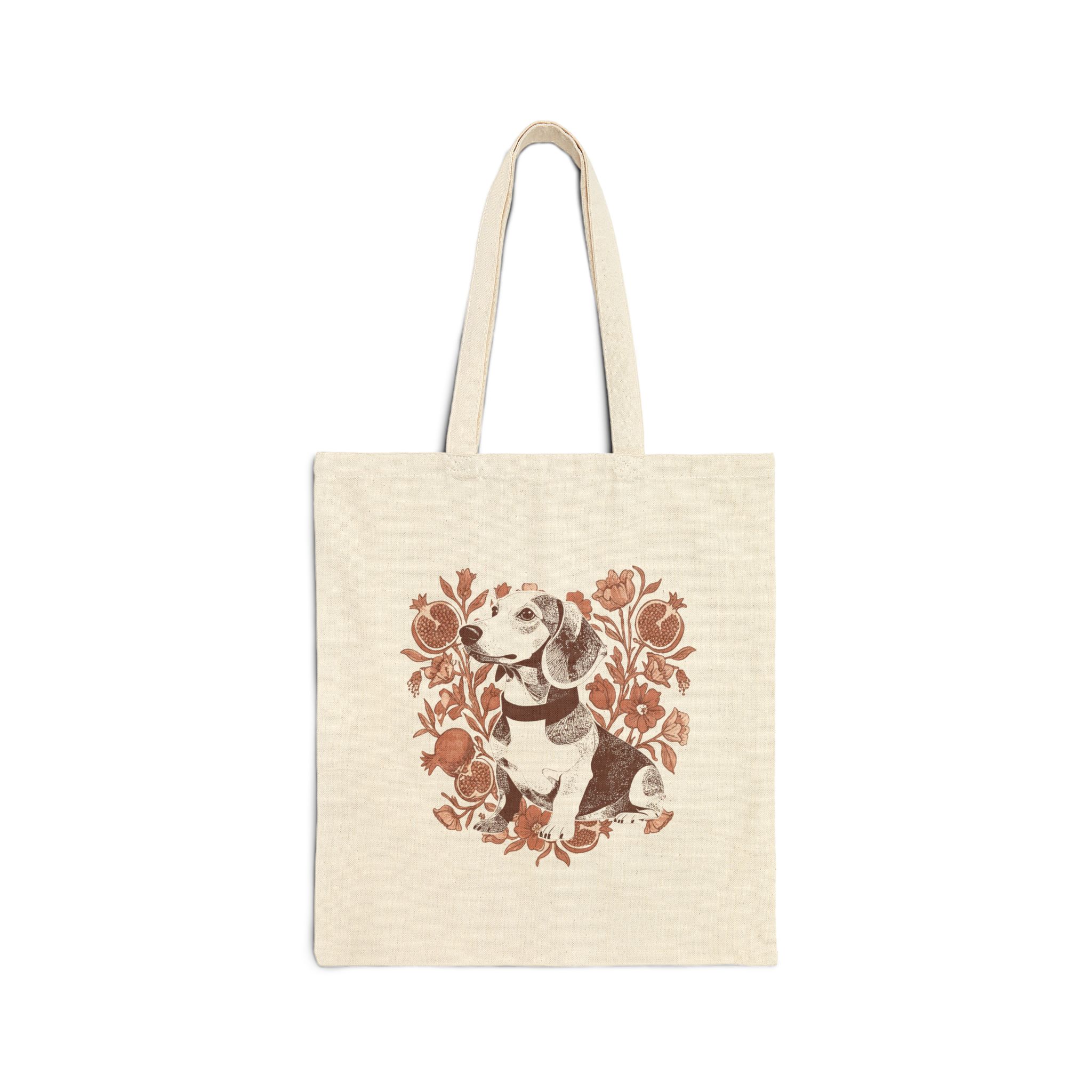 Botanical dog tote bag in natural eco cotton with vintage floral dog illustration — Modpup